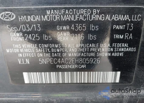 2014 Hyundai Sonata Limited from USA, damaged, VIN 5NPEC4AC2EH805926